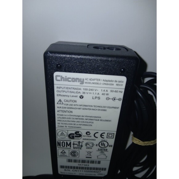 Chicony Power Supply Adapter Model CPA09-020A  Output 36V 1.1A Black Tested - Picture 8 of 16